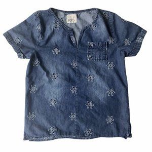 Peek Chambray Floral Cutout Top